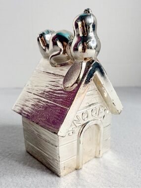Vintage 1958 Snoopy Peanuts Silver Plate Doghouse Coin Piggy Bank 6"